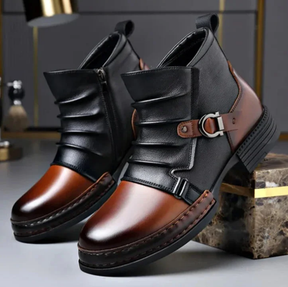 💎 50% DE RÉDUCTION ! 💎 Bottines en Cuir Véritable pour Homme – Design Bicolore, Fermeture Éclair Latérale & Semelle Antidérapante 👢✨