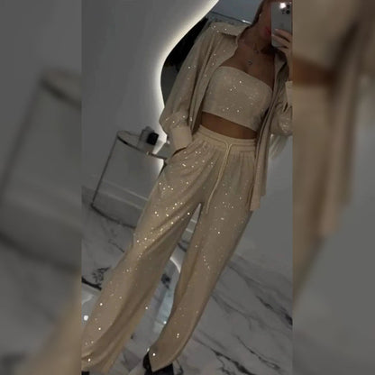 🌟👠Indispensable pour les fêtards brillants✨ Blazer éblouissant et pantalon large, élégant et grandiose, parfait pour les fêtes !