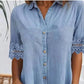 🎁50 % de réduction🔥Mini-robe bleue simple en denim avec col et dentelle