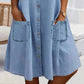 🎁50 % de réduction🔥Mini-robe bleue simple en denim avec col et dentelle