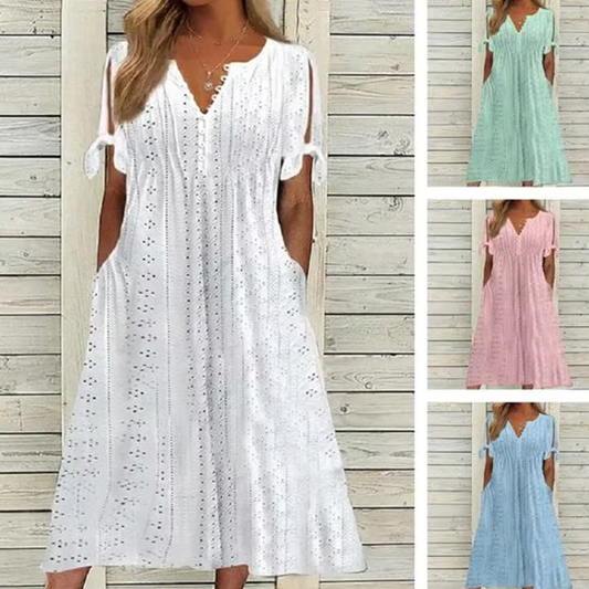 Robe Élégante Femme avec Décolleté en V et Découpes