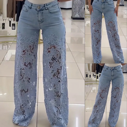 ❤️ Temps limité demi-prix - Jeans patchwork avec lacets élégants