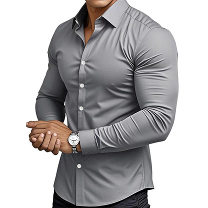 📢50% de réduction！！！📍Chemise Boutonnée à Manches Longues à Col Revers de Couleur Unie pour Homme