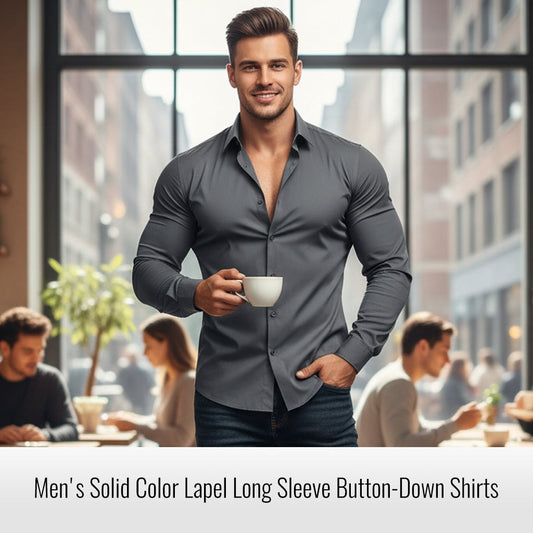 📢50% de réduction！！！📍Chemise Boutonnée à Manches Longues à Col Revers de Couleur Unie pour Homme