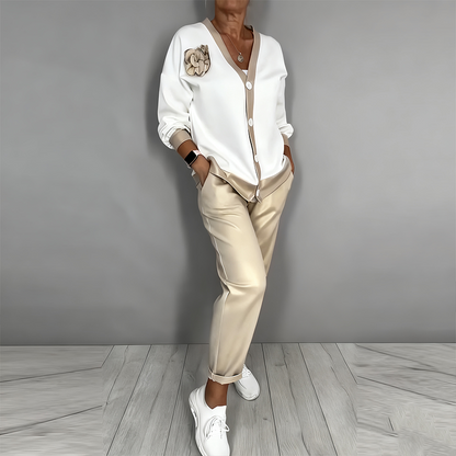 🔥Offre à durée limitée - 💃Ensemble 2 pièces pour femme composé d'un haut décolleté en V décontracté et d'un pantalon taille haute