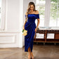 Robe longue élégante à épaules dénudées et froncée pour femm