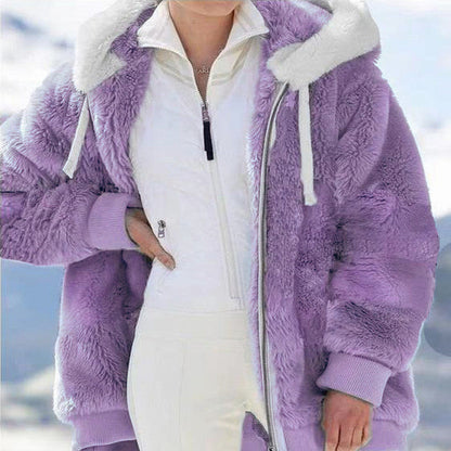 🔥 50% DE RÉDUCTION ! ✨ Veste Polaire Femme avec Doublure Sherpa - Capuche Adjustable, Poche Cachée, Idéal pour l'Hiver Élégant 🧥❄️