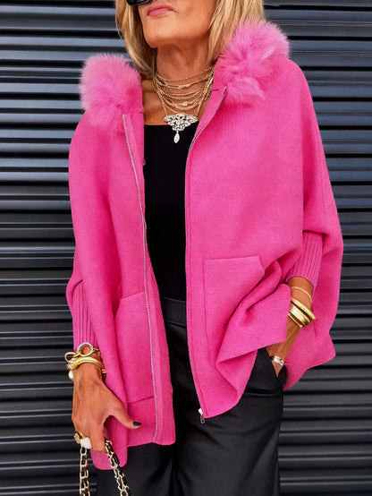⏳Spécial à durée limitée⏰Veste Casual à Col en Fausse Fourrure Uni🧥