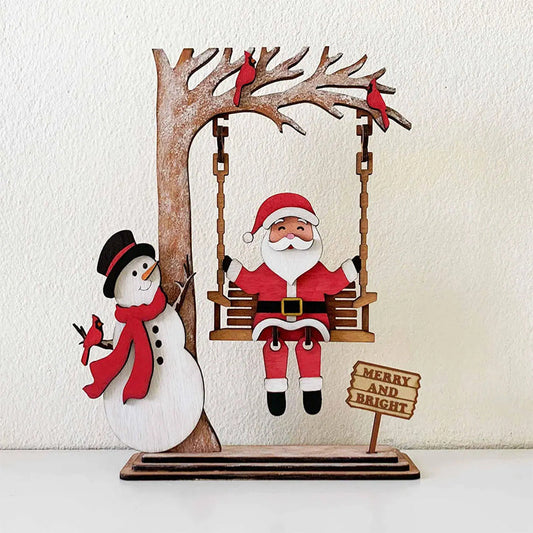 📢 50 % de réduction !!! ✨ Décoration de table 3D en bois – Père Noël sur une balançoire, pièce maîtresse festive & durable 🎄🪵