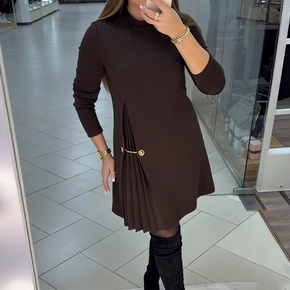 Élégante robe à manches longues et panneaux plissés🔥