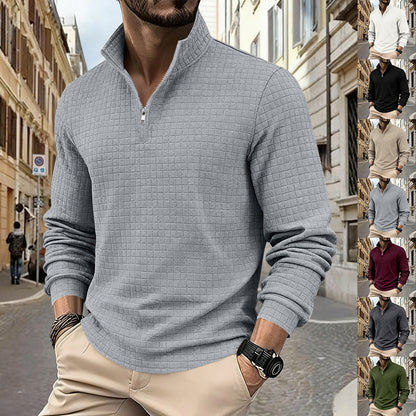 Sweat-shirt à col zippé 1/4 pour homme, en jacquard.