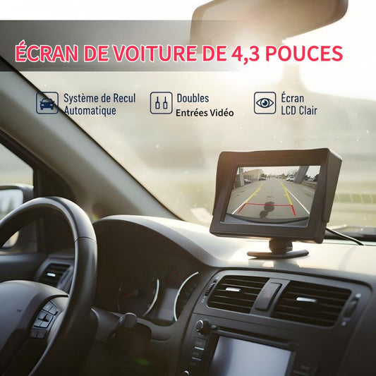 🚗 Moniteur HD 4,3 pouces pour voiture : Double entrée vidéo + Priorité marche arrière – Images nettes pour une conduite sûre et divertissante !