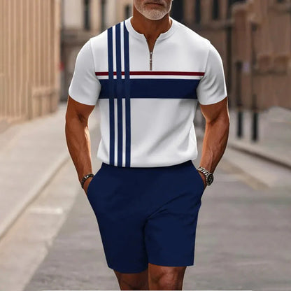 🔥50 % DE RÉDUCTION🔥Ensemble chemise et short à col zippé pour homme
