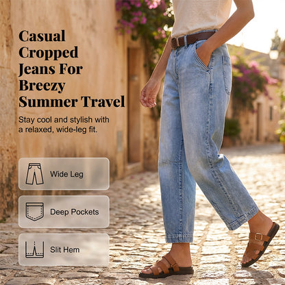 👖✨ PROMO FLASH 50% ! Jean Femme Droit 7/8 – Taille Mi-Haute, Jambe Large Effilée, Délavé Vintage, Coupe Flatteuse 🌟