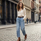 👖✨ PROMO FLASH 50% ! Jean Femme Droit 7/8 – Taille Mi-Haute, Jambe Large Effilée, Délavé Vintage, Coupe Flatteuse 🌟
