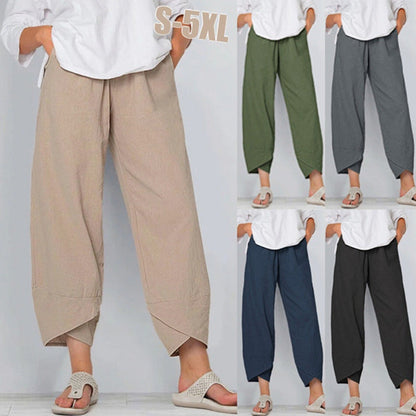💎💃 PROMO -50% ! Pantalon Femme Coton & Lin – Coupe Large, Taille Élastiquée & Respirant (Kaki/Gris/Vert/Noir/Bleu Marine, S-5XL)