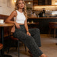👖⏰ 50% DE RÉDUCTION ! Pantalon Taille Haute à Jambes Larges & Imprimé Chic – Coupe Fluide, Élastique & Polyvalent pour Femme 🌸