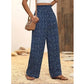👖⏰ 50% DE RÉDUCTION ! Pantalon Taille Haute à Jambes Larges & Imprimé Chic – Coupe Fluide, Élastique & Polyvalent pour Femme 🌸