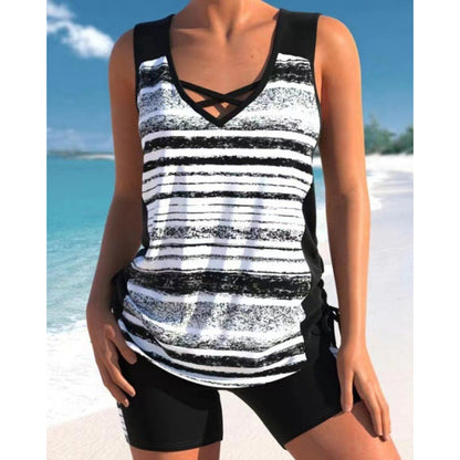 🥳💞💥 SOLDES D'ÉTÉ -50% ! Maillot de Bain Tankini 2 Pièces pour Femme – Côtés Réglables, Short de Couverture & Encolure Croisée (9 Couleurs, S-3XL)
