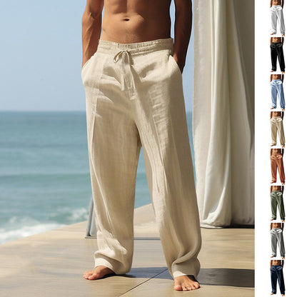👖✨ Pantalon Décontracté Homme à Cordon de Serrage – 95% Lin, Poches Latérales & Coupe Large (Multi-couleurs, S-3XL)