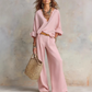 ✨🔥👒 PROMO FLASH -50% ! Ensemble 2 Pièces Femme – Haut Col V & Pantalon Large, Tissu Polyester/Élasthanne, 2 Couleurs, S-5XL, Style Chic
