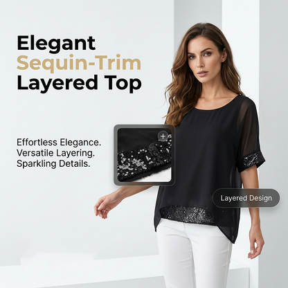 👚✨ Haut Décontracté à Col Rond pour Femme – Tissu Doux, Paillettes & 2 Couleurs (S-3XL)