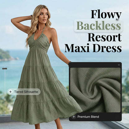 Robe maxi à bretelles dans le dos et dos nu à volants pour femme