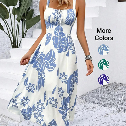 🌺 PROMO LIMITÉE 50% DE RÉDUCTION ! 👗 Robe Imprimée à Bretelles Fines – Dos Froncé, Coupe Trapèze, Légère 🦋