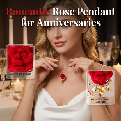 🌹Pendentif Rose Rouge Élégant ✅ Détails Cristal & Finition Dorée | Raffiné et Romantique 🌹 -50% AUJOURD’HUI 🔥