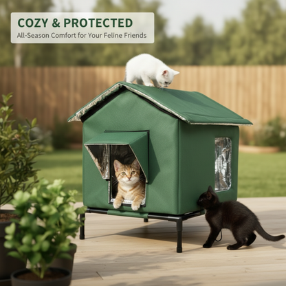 🐈 50% DE RÉDUCTION ! 🌧️ Maison pour Chat Extérieure Surélevée Toutes Saisons – Oxford + Aluminium Thermique – Imperméable & Isolée – Pliable pour Confort Douillet ✨