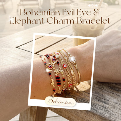 ✨ Cadeau parfait 💕 Bracelet de style bohème avec pendentifs "mauvais œil" et éléphant