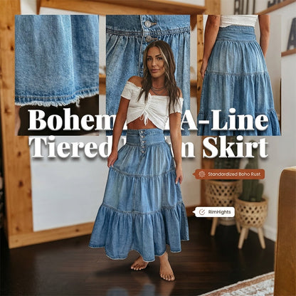 👗 PROMO LIMITÉE 50% DE RÉDUCTION ! 🌿 Jupe Longue en Denim pour Femme – Coupe Évasée Boutonnée, Taille Haute & Confort Premium 💙