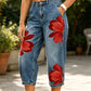 🌸 PROMOTION LIMITÉE 50% DE RÉDUCTION ! ✨ Jean Large Femme Brodé Fleuri – Artisanal, Moderne, Confortable 🌼