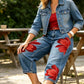 🌸 PROMOTION LIMITÉE 50% DE RÉDUCTION ! ✨ Jean Large Femme Brodé Fleuri – Artisanal, Moderne, Confortable 🌼