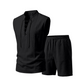 👕☀️ PROMO FLASH 50% ! Ensemble Homme en Lin – Haut sans Manches Lacé & Short, Tissu Respirant Naturel, 7 Couleurs, Style Bohème Chic & Vacances ✨