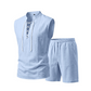👕☀️ PROMO FLASH 50% ! Ensemble Homme en Lin – Haut sans Manches Lacé & Short, Tissu Respirant Naturel, 7 Couleurs, Style Bohème Chic & Vacances ✨
