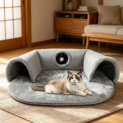 🐱 PROMOTION LIMITÉE -50% ! ✨ Lit tunnel pour chat 2-en-1 – Peluche, pliable, compact 🎾