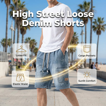 👖 Maintenant à 50% de réduction ! 🏙️ Short cargo en denim ample pour hommes – Style urbain et coupe réglable 🛹