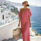 👗 50 % DE RÉDUCTION POUR UNE DURÉE LIMITÉE ! ✨ Robe à rayures et épaules dénudées pour femme – Élégante, fluide, chic et estivale 🌊