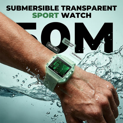 ⌚ Montre Numérique Transparente — Étanche 50M, Boitier Givré, Rétroéclairage LED, Chrono, 7 Couleurs, Sport & Quotidien ✨