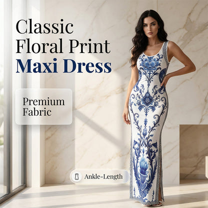 🏺 PROMO EXCEPTIONNELLE 50% DE RÉDUCTION ! ✨ Robe Longue Fluide – Imprimé Porcelaine Bleue & Blanc Revisité, Coupe Classique Intemporelle – Élégance Artistique et Féminité au Quotidien 💙👗