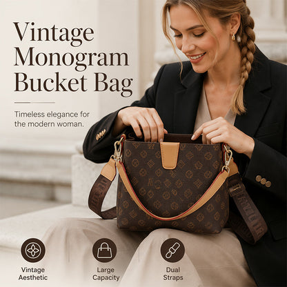 👜 50% DE RÉDUCTION ! ✨ Sac Seau Chic Femme – PU – Monogramme Vintage & Bandoulière Réglable for Quotidien & Bureau