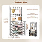 Meuble Vestiaire d'Entrée 3-en-1 – Porte-Manteau & Étagère à Chaussures en Métal