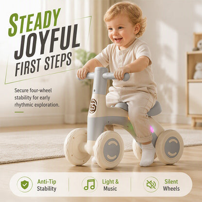 🚲 50% DE RÉDUCTION! 🎵 Draisienne pour Bébés et Tout-Petits – 4 roues stabilisatrices, LED & musique – 14–54 mois – Vert/Marron/Gris/Rose ✨